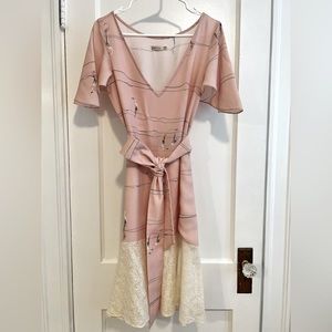 Pink Dress with Lace Hem